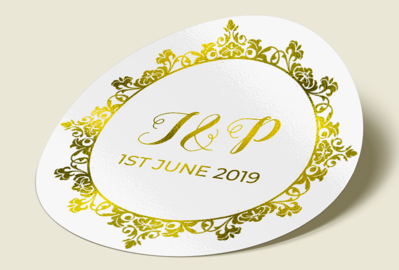 Label Blanco de 1.5" redondo con foil dorado.